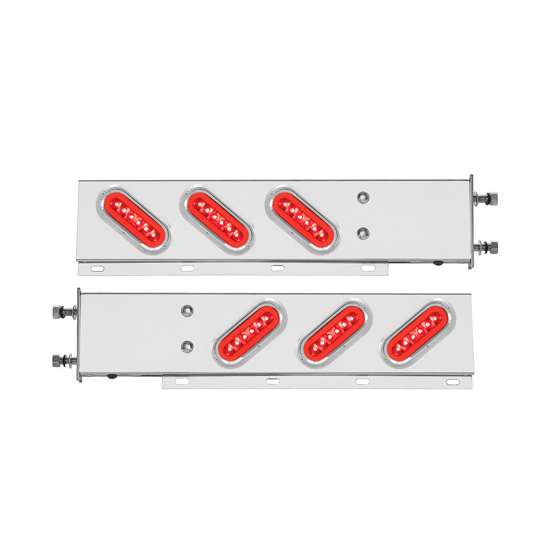 3-3/4" Bolt Pattern Stainless Steel Spring Loaded Bar With 6 x 22 Red LED 6" Oval GloLight &amp; Visor - Red Lens (Pair)
