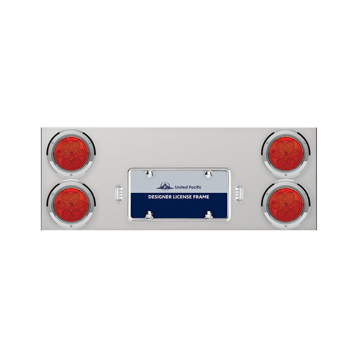 33-3/4" Stainless Rear Center Panel With Four 7 LED 4" Reflector Lights &amp; Bezels - Red LED/Red Lens