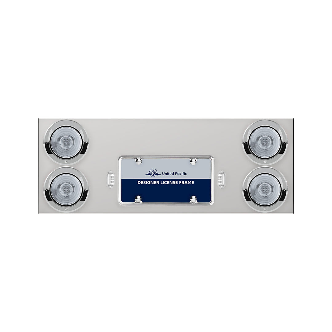 33-3/4" Stainless Rear Center Panel With 4 x 13 LED 4" Abyss Lights &amp; Visors - Red LED/Clear Lens