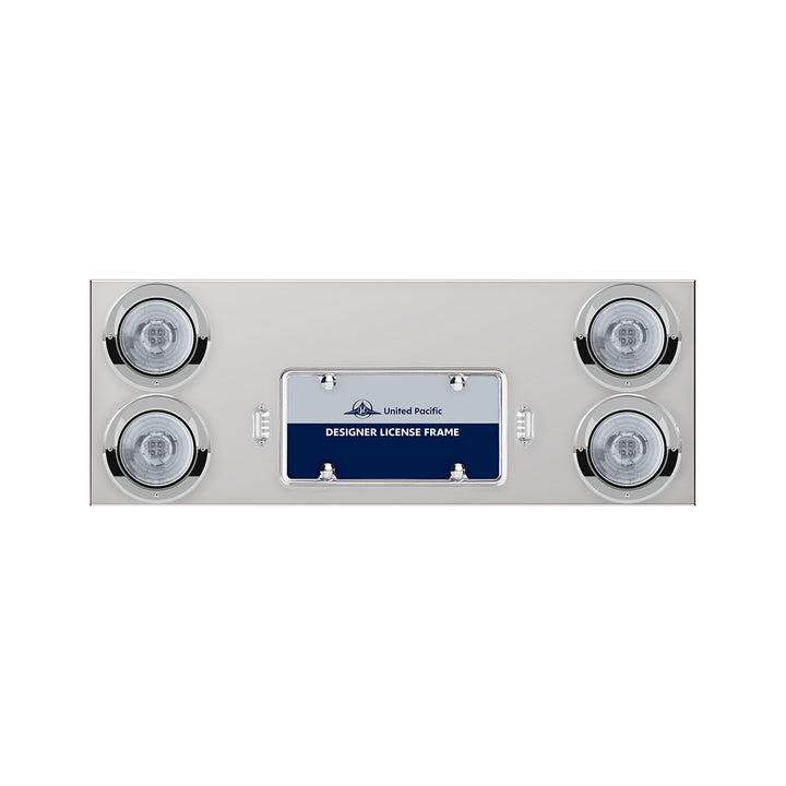 33-3/4" Stainless Rear Center Panel With 4 x 13 LED 4" Abyss Lights &amp; Visors - Red LED/Clear Lens
