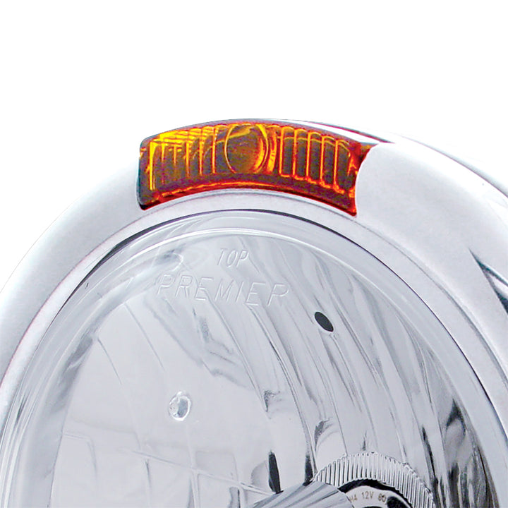 Stainless Steel Classic Headlight Crystal H4 Bulb &amp; Turn Signal - Amber Lens
