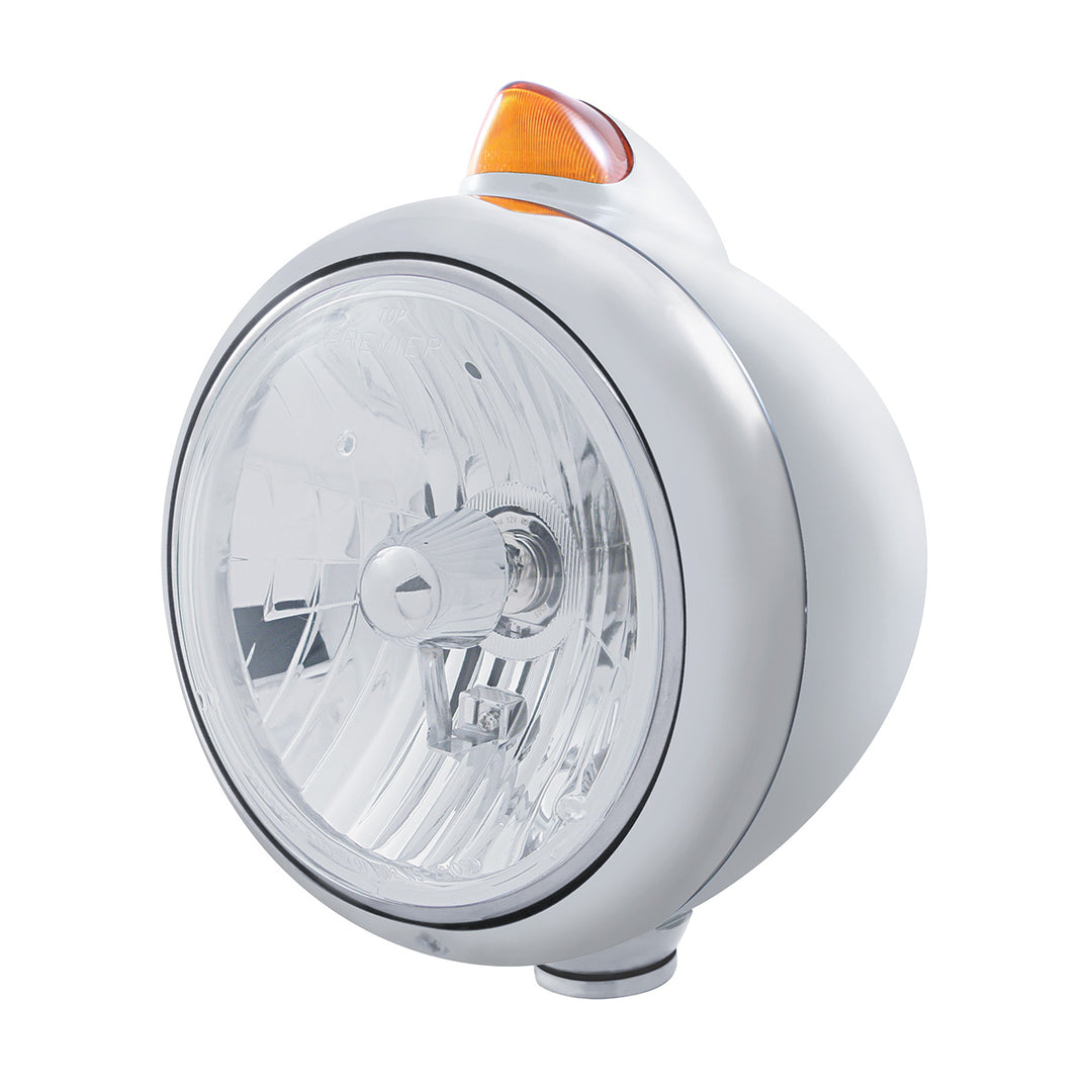 Stainless Steel Guide 682-C Headlight Crystal H4 &amp; Original Style LED Signal - Amber Lens