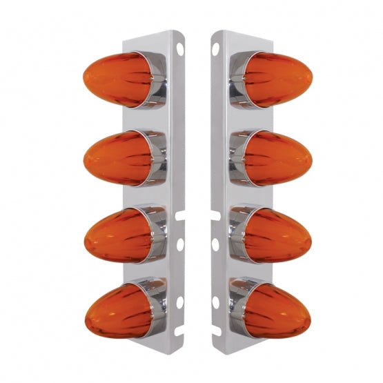 Stainless Steel Front Air Cleaner Bracket With 8 x 9 Amber LED Dual Function Watermelon GloLight For Peterbilt - Amber Lens