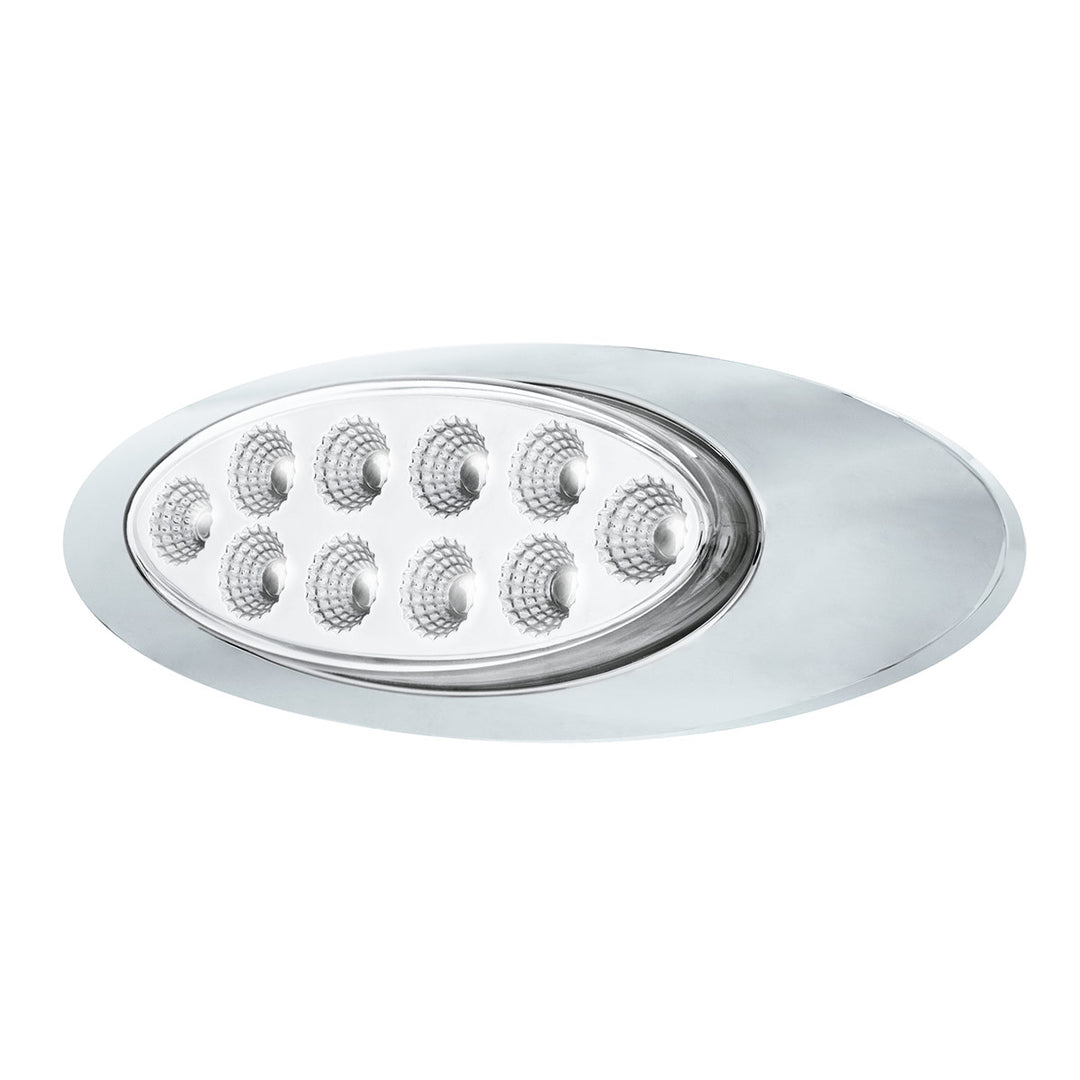 10 LED Oval Double Fury Light With Clear Lens &amp; Chrome Bezel (Clearance/Marker) - Amber &amp; White LED/Clear Lens