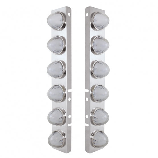Stainless Steel Front Air Cleaner Bracket With 12 x 9 Amber LED Dual Function Watermelon GloLight For Peterbilt - Clear Lens