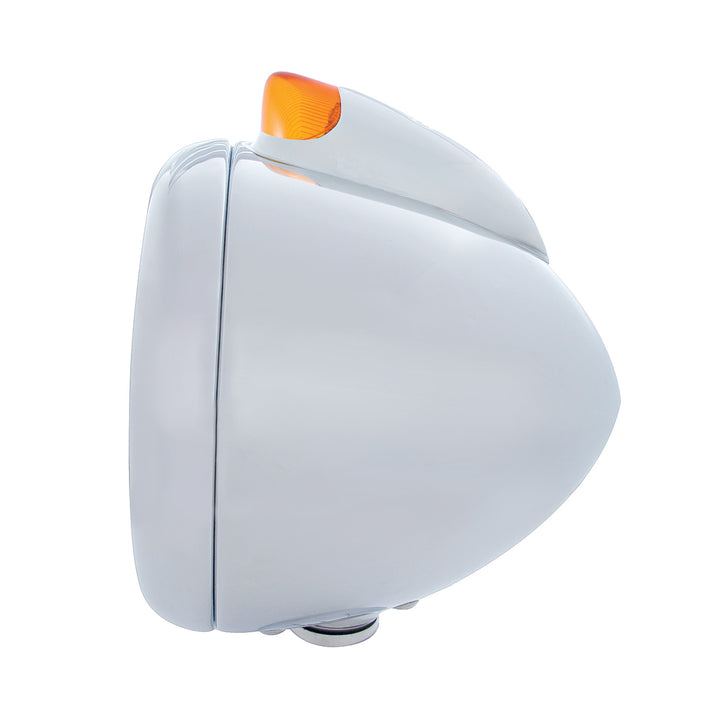 Stainless Steel Guide 682-C Headlight H4 With White LED &amp; Original Style LED Signal - Amber Lens