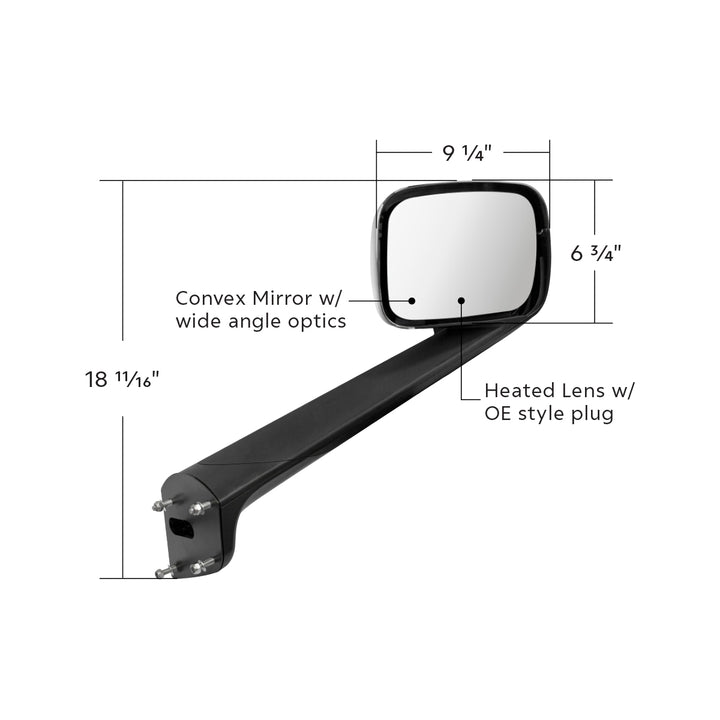 Chrome Hood Mirror Assembly W/ Sequential LED Lights For 2018-2025 Freightliner Cascadia - Passenger/Heated