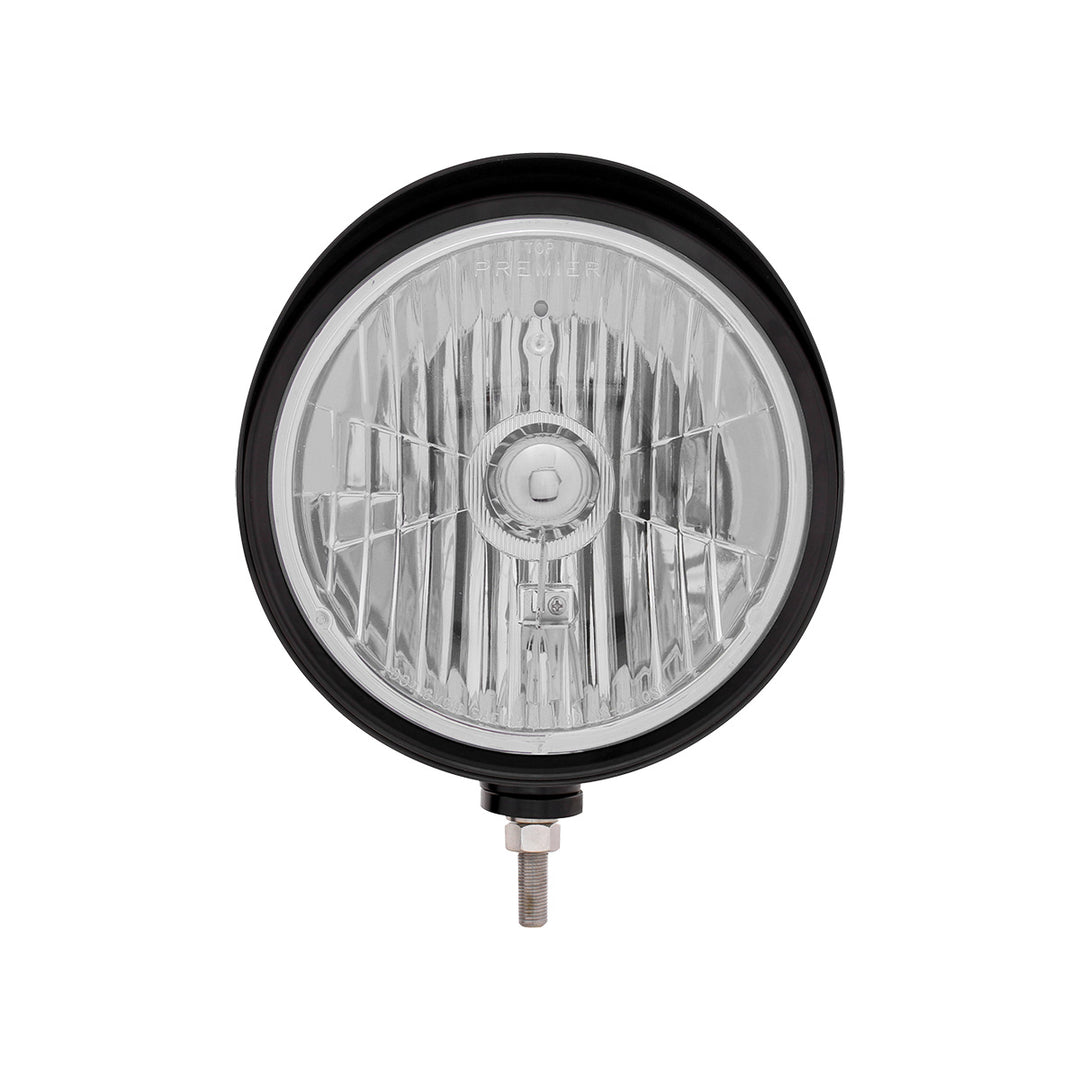 Black "Billet" Style Groove Headlight With Visor Crystal H4 Bulb