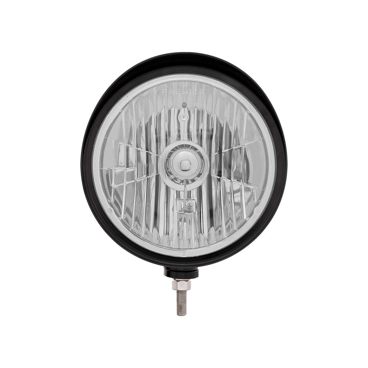 Black "Billet" Style Groove Headlight With Visor Crystal H4 Bulb