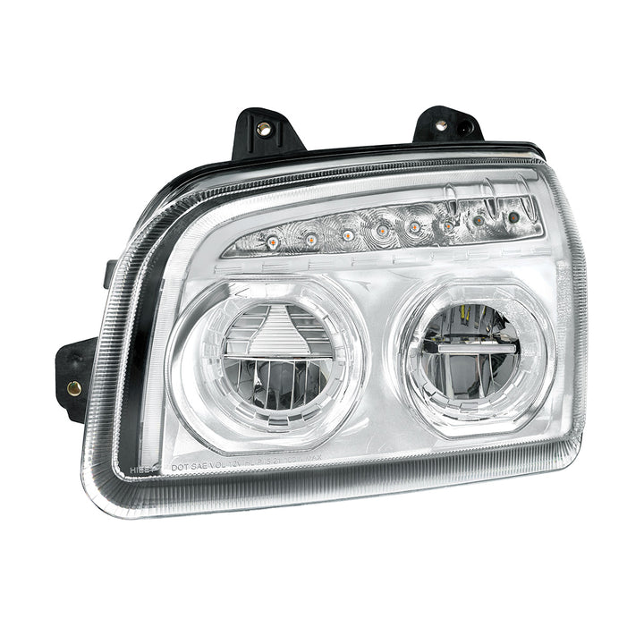 High Power LED Chrome Headlight With LED Turn Signal &amp; Light Bar For 2015-2025 Kenworth T880 - Driver