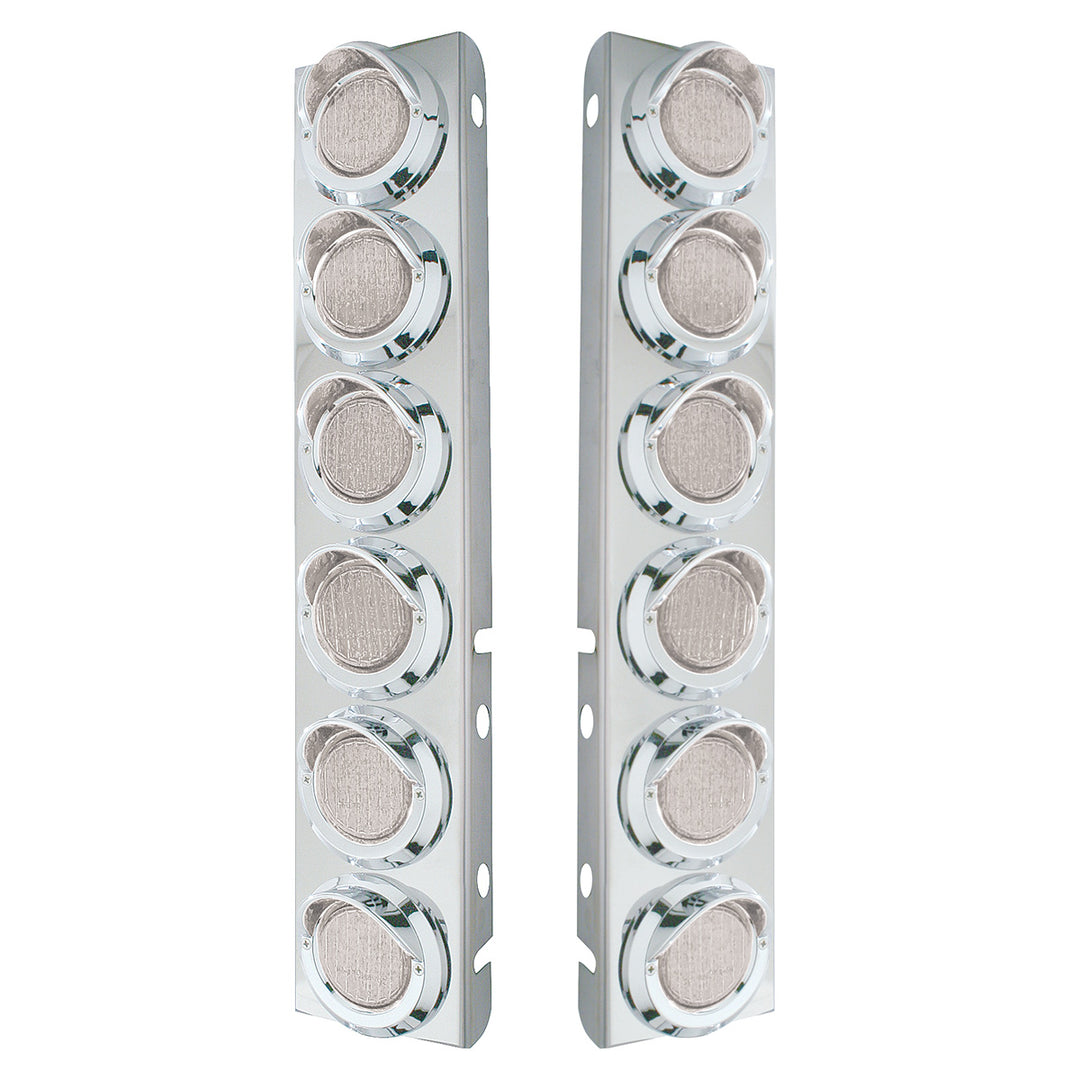 Stainless Steel Front Air Cleaner Bracket With 12 x 9 LED 2" Lights &amp; Visors For Peterbilt - Amber LED/Clear Lens