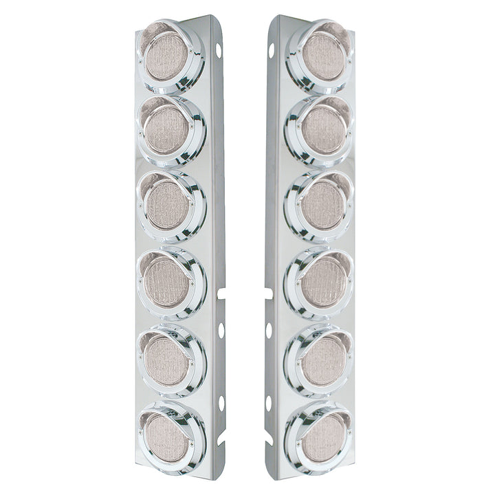 Stainless Steel Front Air Cleaner Bracket With 12 x 9 LED 2" Lights &amp; Visors For Peterbilt - Amber LED/Clear Lens