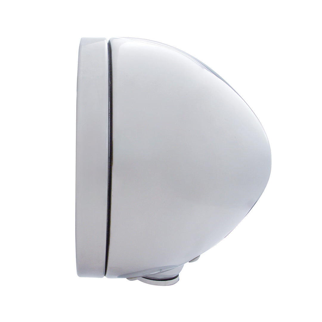 Stainless Steel Bullet Classic Headlight H4 With 10 Amber LED &amp; Dual Mode LED Signal - Amber Lens
