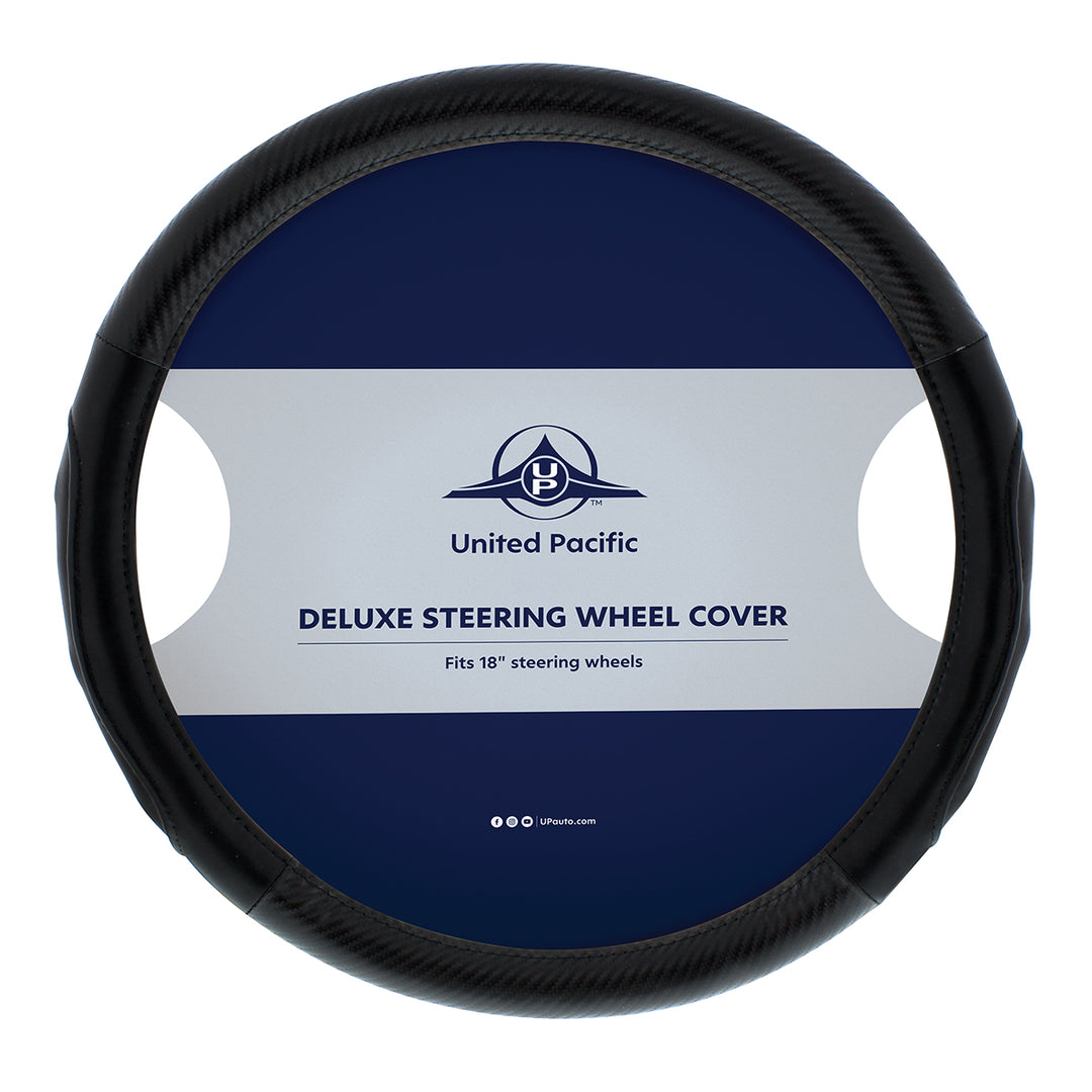 18" Carbon Fiber Pattern Steering Wheel Cover - Black Stitching