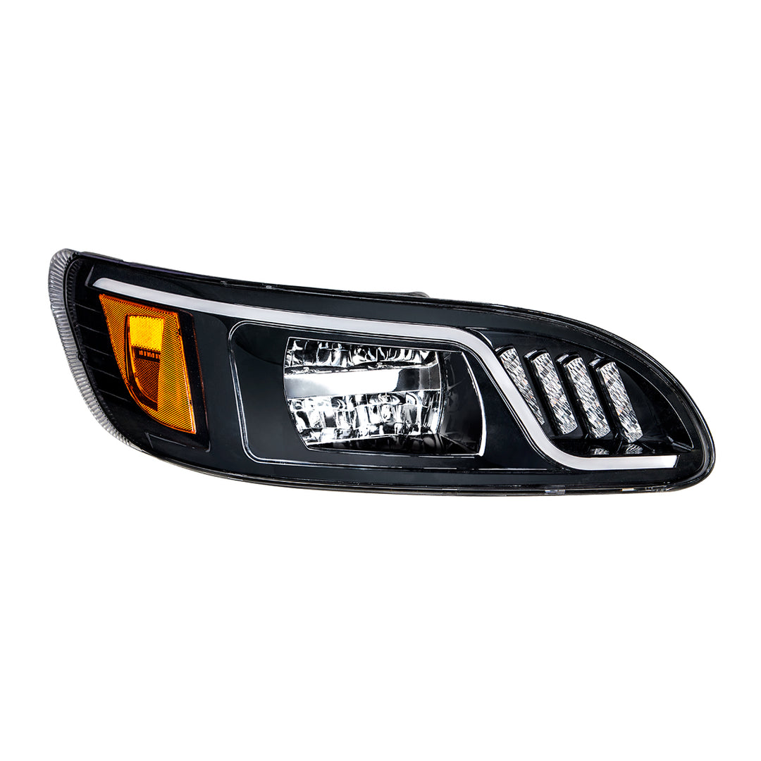 Black LED Headlight With LED Turn, Position, &amp; DRL For Peterbilt 386 (2005-2015) &amp; 387 (1999-2010) - Passenger