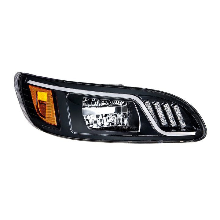 Black LED Headlight With LED Turn, Position, &amp; DRL For Peterbilt 386 (2005-2015) &amp; 387 (1999-2010) - Passenger