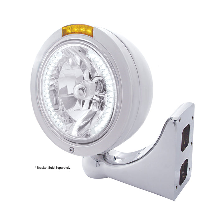 Stainless Steel Bullet Classic Headlight H4 With White LED &amp; Signal - Amber Lens