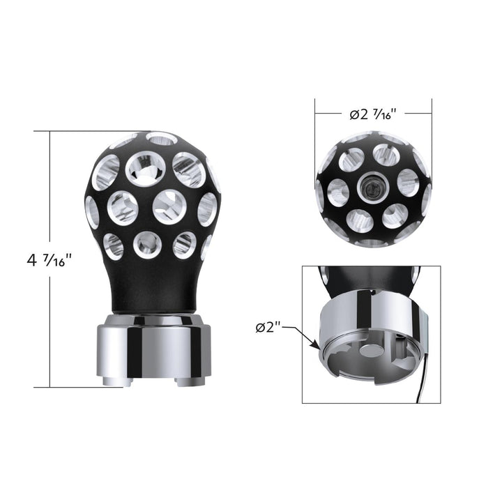 Thread-On Matte Black Phoenix Style Ball Gearshift Knob With LED 9/10 Speed Adapter - Red LED