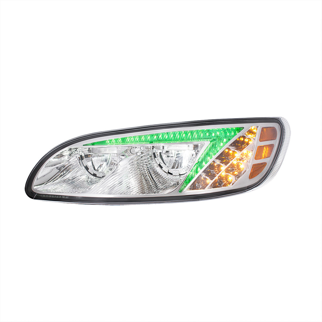 Chrome LED Headlight With Color Changing Position Light Bar For Peterbilt 386 (2005-2015) &amp; 387 (1999-2010) - Driver