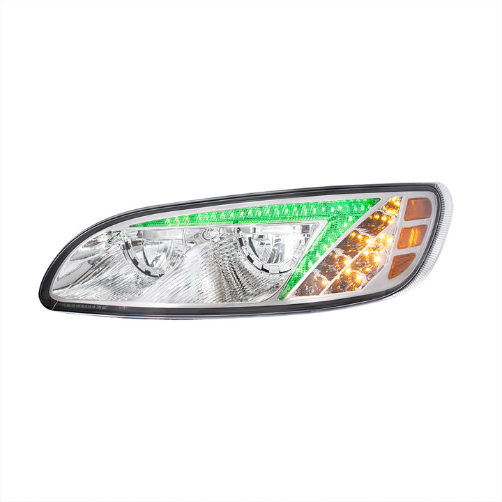 Chrome LED Headlight With Color Changing Position Light Bar For Peterbilt 386 (2005-2015) &amp; 387 (1999-2010) - Driver