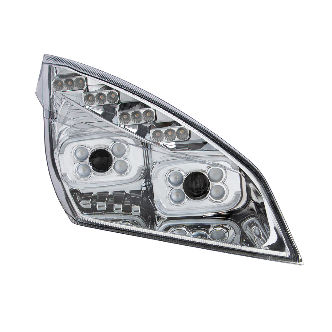 Chrome 10 LED Projector Headlight With LED Sequential Turn &amp; DRL For 2018-2024 Cascadia - Passenger