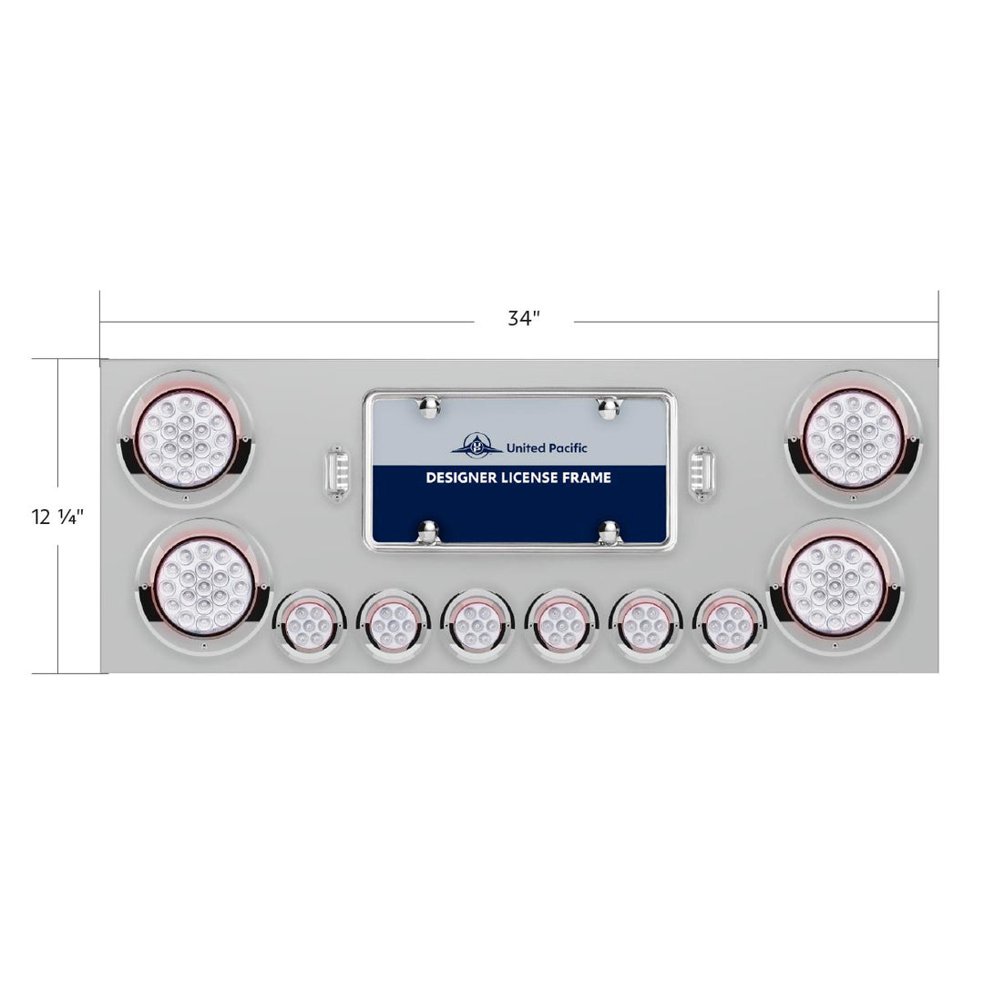Stainless Steel Rear Center Panel With 4 x 19 LED 4" &amp; 6 x 7 LED 2" Double Fury Lights &amp; Visors - Red &amp; White LED