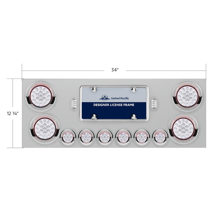 Stainless Steel Rear Center Panel With 4 x 19 LED 4" &amp; 6 x 7 LED 2" Double Fury Lights &amp; Visors - Red &amp; White LED