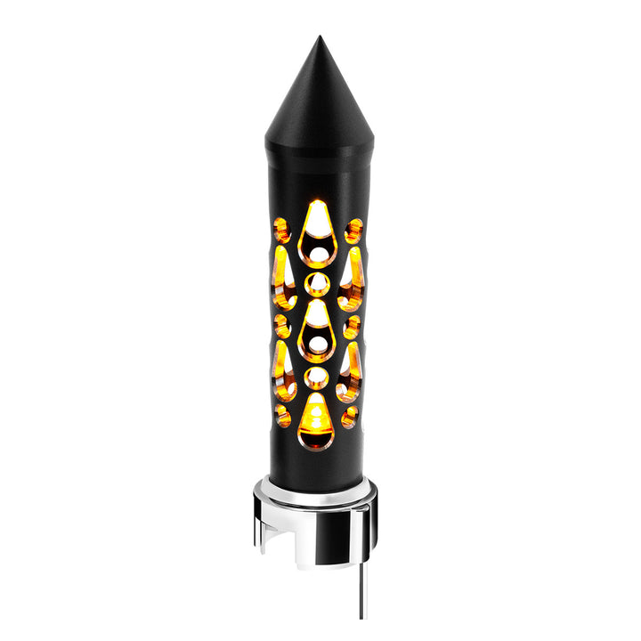 Thread-On Brooklyn Style Spike Gearshift Knob With LED 13/15/18 Speed Adapter - Matte Black/Amber LED