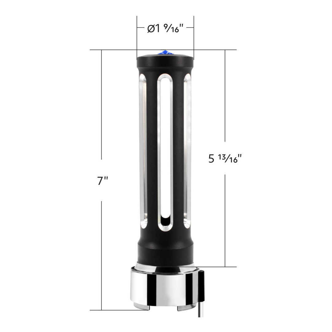 Thread-On Matte Black Sonoma Style Gearshift Knob With LED 9/10 Speed Adapter - Blue Crystal/Blue LED