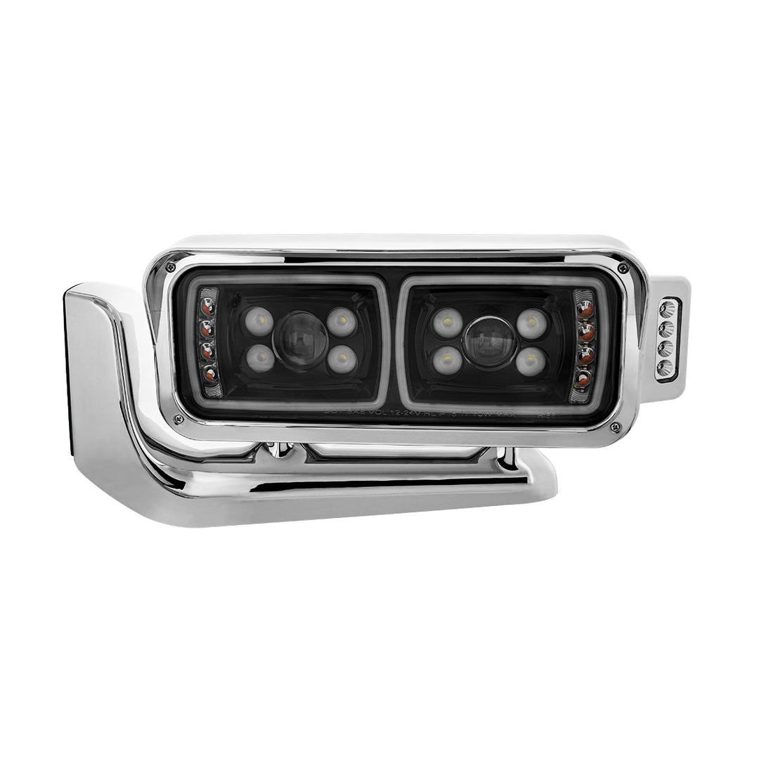 10 High Power LED "Blackout" Projection Headlight Assembly W/Mounting Arm &amp; Turn Signal Side Pod - Driver Side
