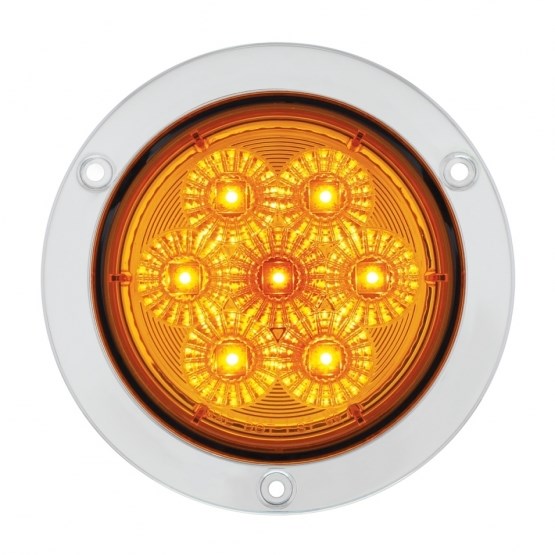 7 LED 4" Stainless Steel Flange Turn Signal Light - Amber LED/Amber Lens