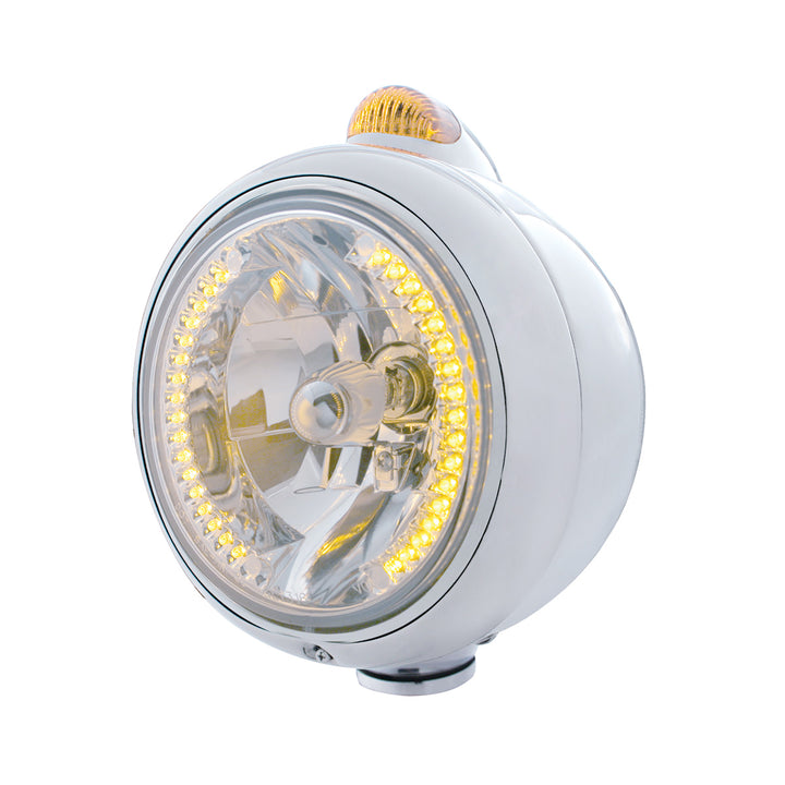 Stainless Steel Guide 682-C Headlight H4 With Amber LED &amp; Dual Mode LED Signal - Amber Lens