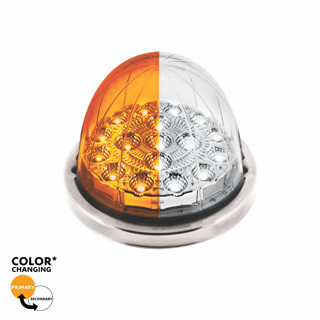17 LED Watermelon Dual Function Double Fury Light Flush Mount Kit With Low Profile Stainless Steel Bezel - Amber &amp; White LED
