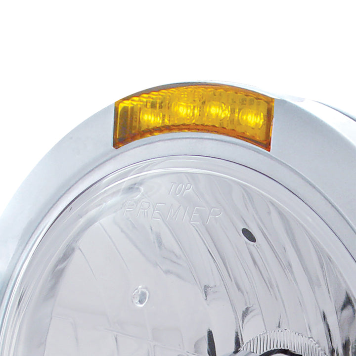 Stainless Steel Bullet Classic Headlight Crystal H4 Bulb &amp; LED Turn Signal - Amber Lens