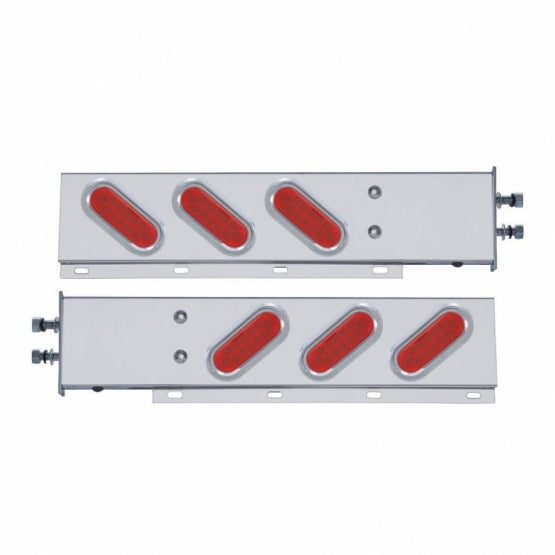 2-1/2" Bolt Pattern Stainless Steel Spring Loaded Bar With 6 Oval 12 LED Lights &amp; Visors - Red LED &amp; Lens (Pair)