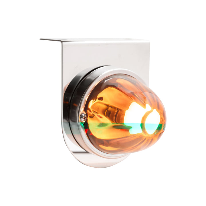 Dual Function Glass Watermelon Light With Stainless Steel Light Bracket Kit With LED Bulb - Amber LED/Amber Lens