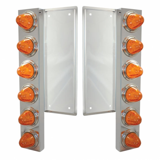 FL Stainless Steel Front Air Cleaner Bracket With 12 x 11 LED Watermelon Lights &amp; Bezels - Amber LED &amp; Lens