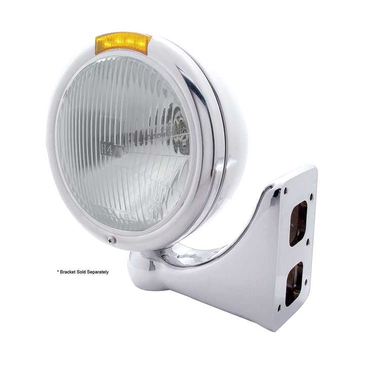 Chrome Classic Headlight H4 Bulb &amp; LED Turn Signal - Amber Lens