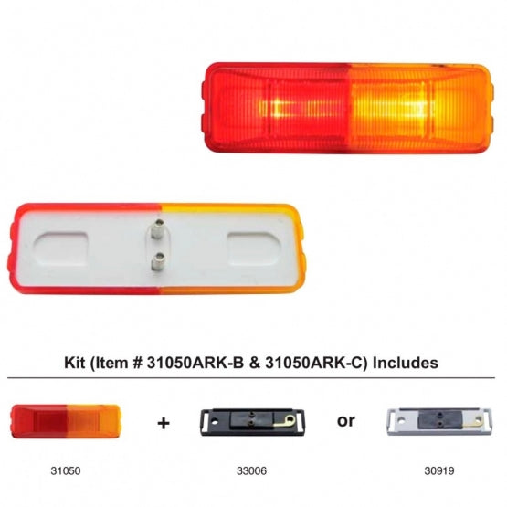 Incandescent Rectangular Fender Mount Light (Clearance/Marker) With Black Bracket - Amber &amp; Red Lens (Bulk)