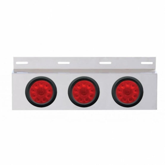 Stainless Top Mud Flap Plate With 3 x 10 LED 4" Lights &amp; Grommets - Red LED/Red Lens (Each)