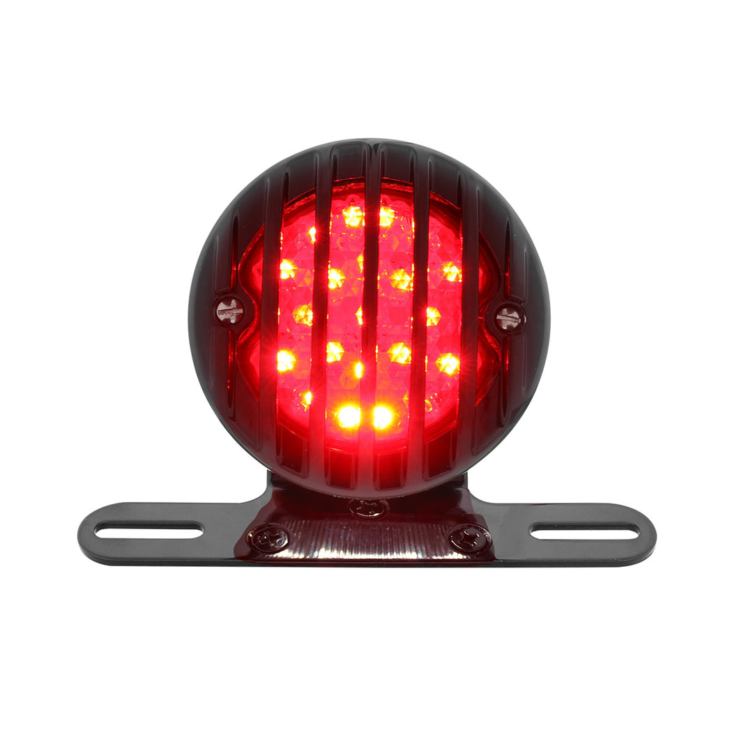 Motorcycle LED Rear Fender Tail Light With Gloss Black Grille Bezel - Red Lens