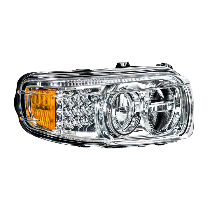 Chrome LED Headlight With LED Turn &amp; Position Light Bar For Peterbilt 388(2008-2015) &amp; 389(2008-2023) - Passenger