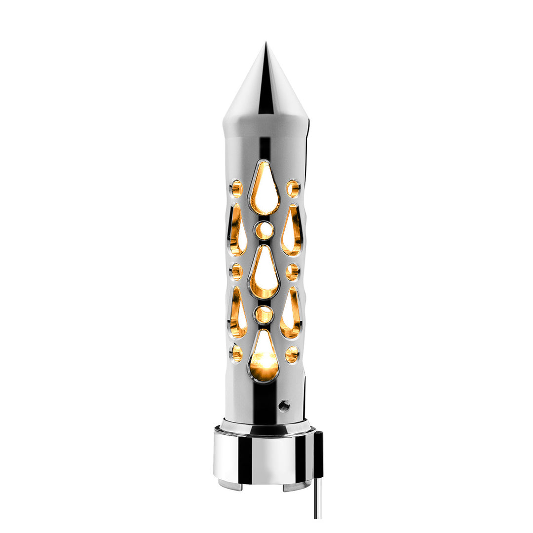 Brooklyn Style Spike Gearshift Knob With LED 9/10 Speed Adapter - Chrome/Amber LED