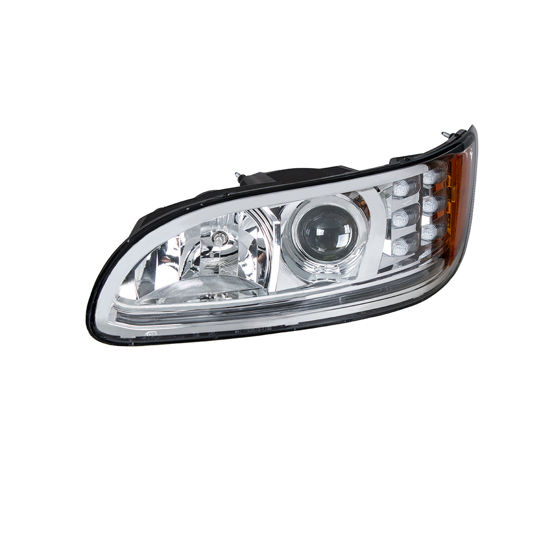 Chrome Projection Headlight With LED Turn &amp; Position Light for 2005-2015 Peterbilt 386 - Driver