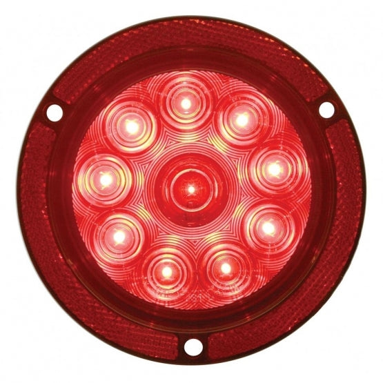 10 LED 4" Round Reflex Flange Mount Light (Stop, Turn &amp; Tail) - Red LED/Red Lens (Bulk)