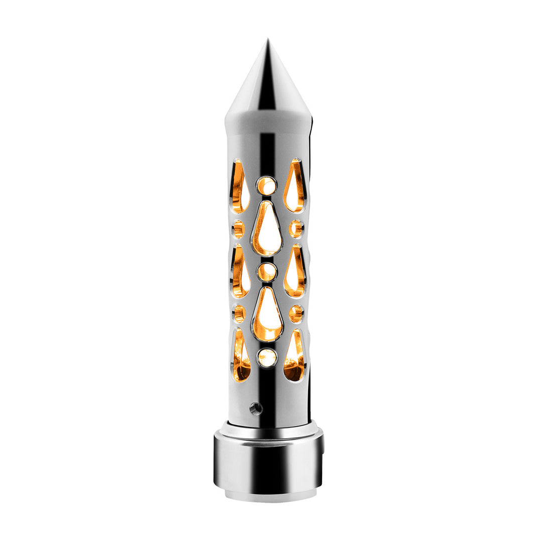 Brooklyn Style Spike Gearshift Knob With LED 13/15/18 Speed Adapter - Chrome/Amber LED