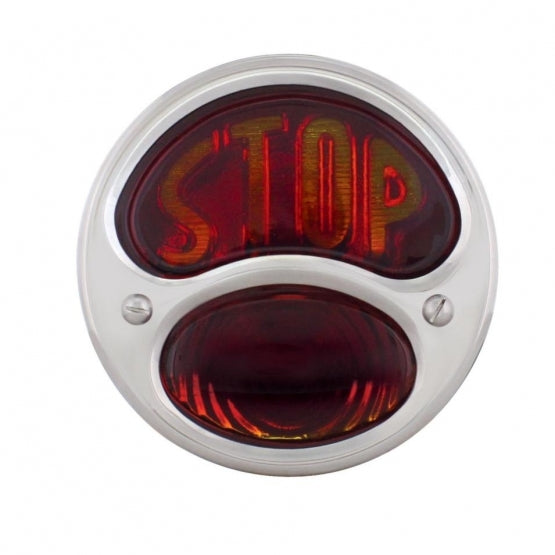 Chrome Horizontal Side Mount License Bracket For Motorcycle With 1928 "STOP DUO Lamp" Tail Light