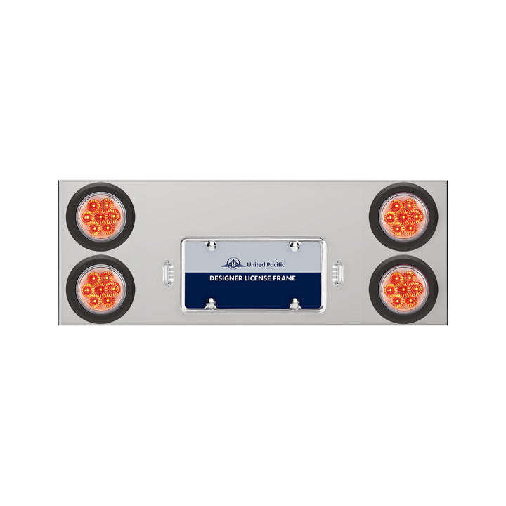 33-3/4" Stainless Rear Center Panel With Four 7 LED 4" Reflector Lights &amp; Grommets - Red LED/Clear Lens