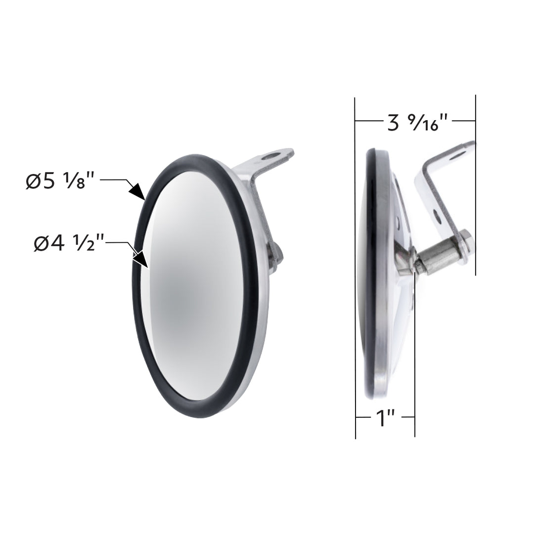 5" 430 Stainless Steel 320R Convex Mirror - Centered Mounting Stud