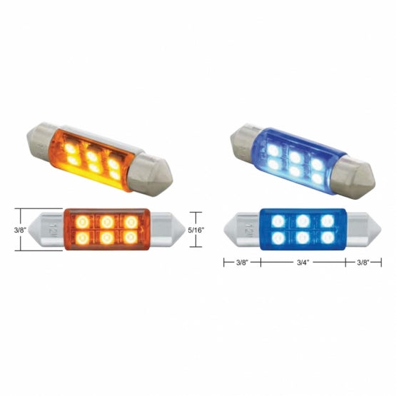 6 SMD High Power Micro LED 6418/6461 - 36mm Dome Light Bulb - Blue (2-Pack)